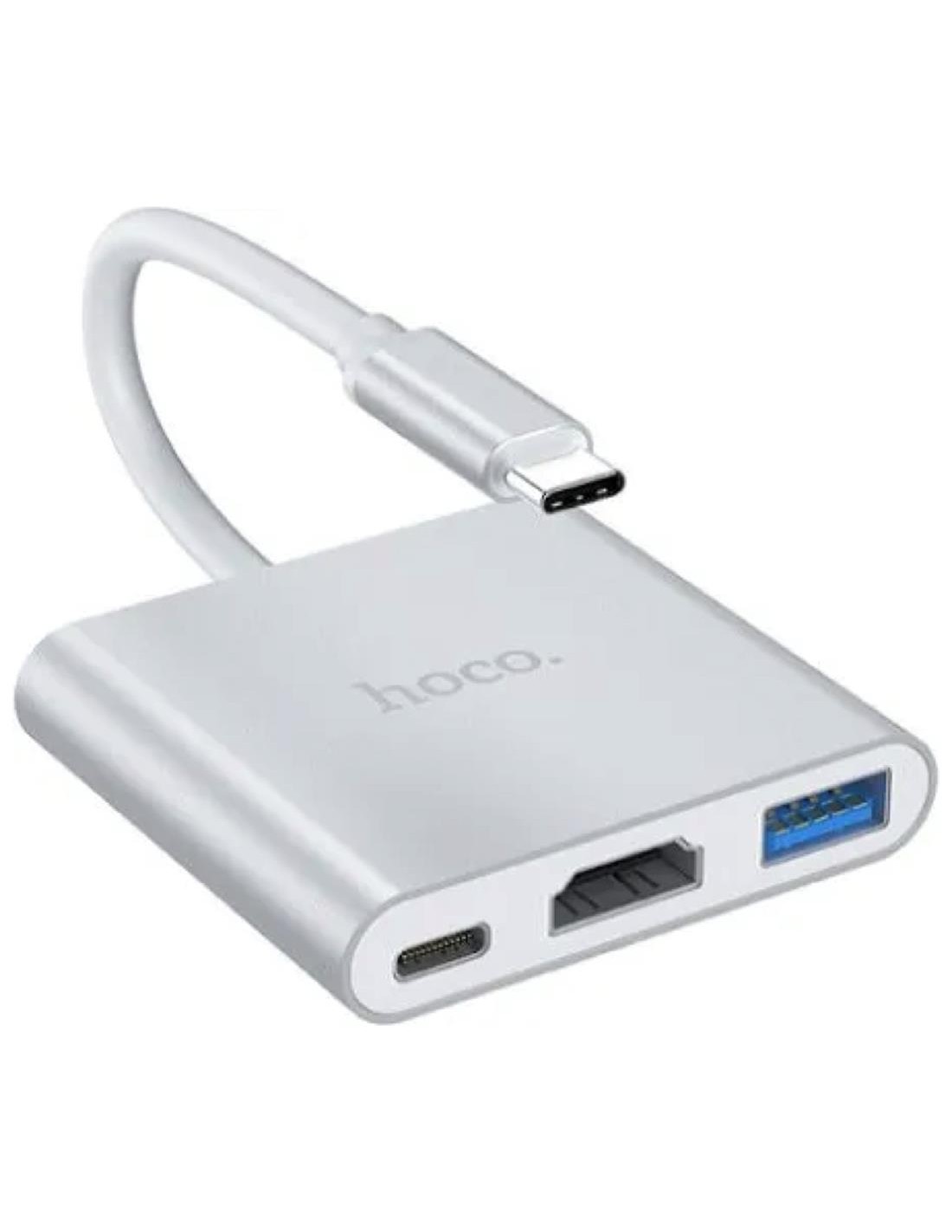 Hoco HB14 Adaptador Hub USB-C a HDMI, USB-C para Carga y USB 3.0
