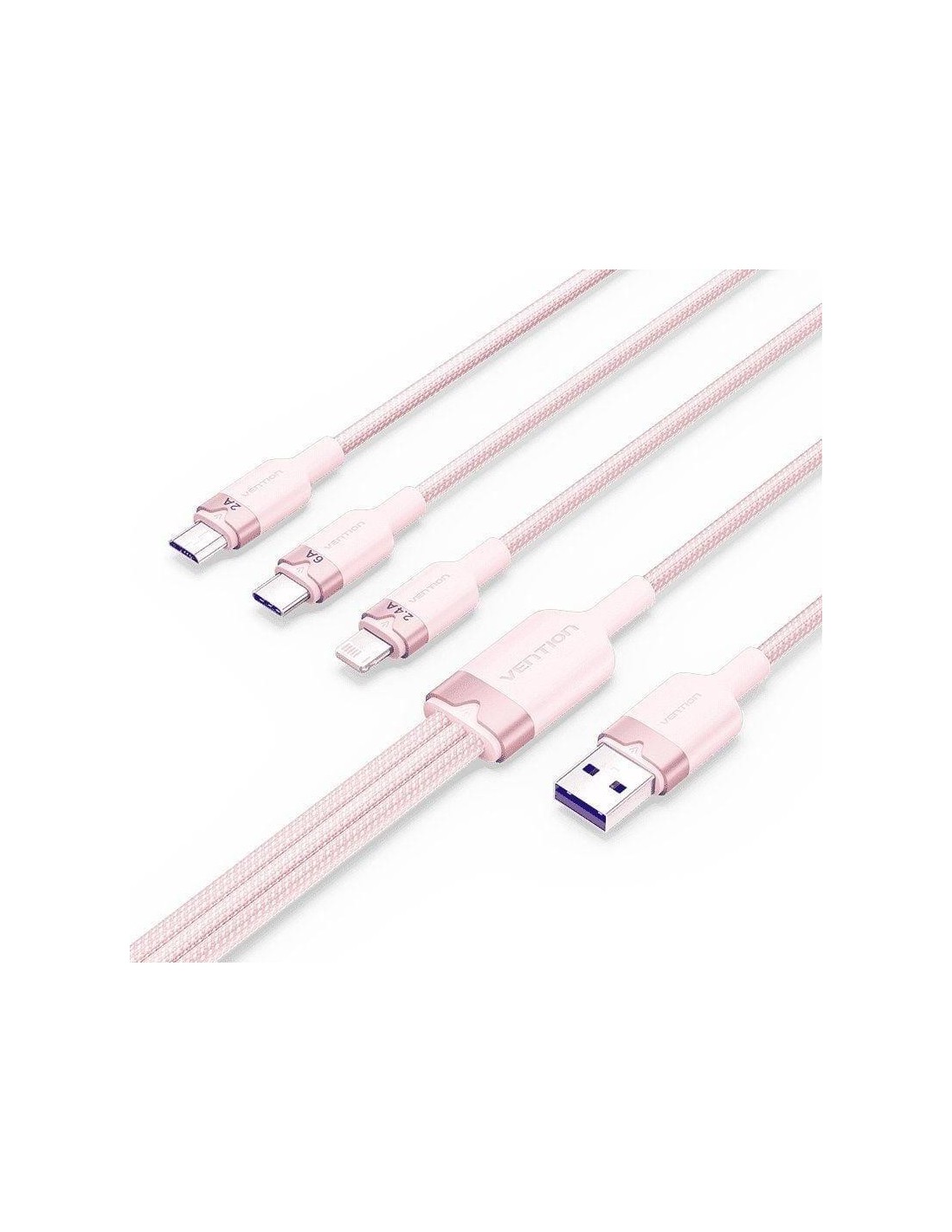 CABLE 3 EN 1 VENTION USB-A 2.0 - USB-C/LIGHTNING/MICRO-B 1.5M ALUMINIO ROSE