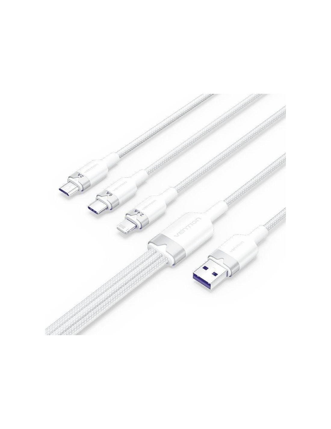 CABLE 3 EN 1 VENTION USB-A 2.0- USB-C/LIGHTNING/MICRO-B 1.5M ALUMINIO WHITE