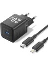 CARGADOR DE PARED VENTION GAN USB-C 20W BLACK + CABLE UCB-C - LIGHTNING 1M BLACK