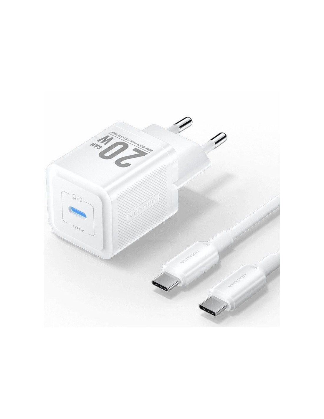 CARGADOR DE PARED VENTION GAN USB-C 20W WHITE + CABLE UCB-C 1M WHITE