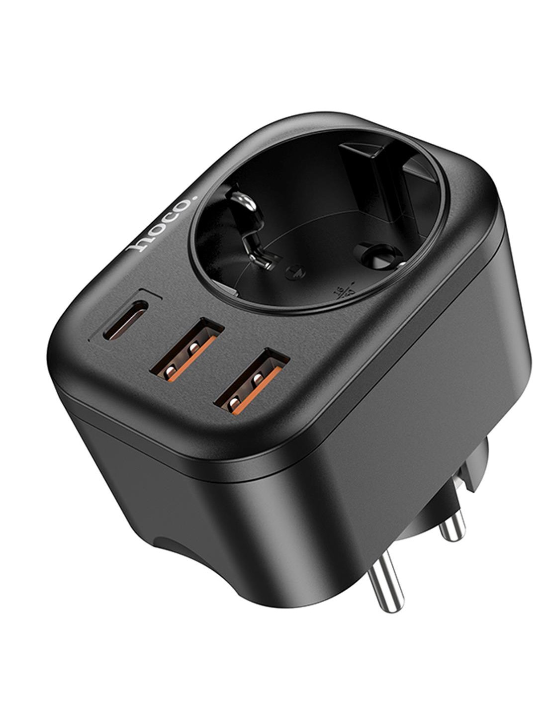 Hoco NS3 Enchufe 1 Toma + 2 USB 18W + 1 USB 20W Negro