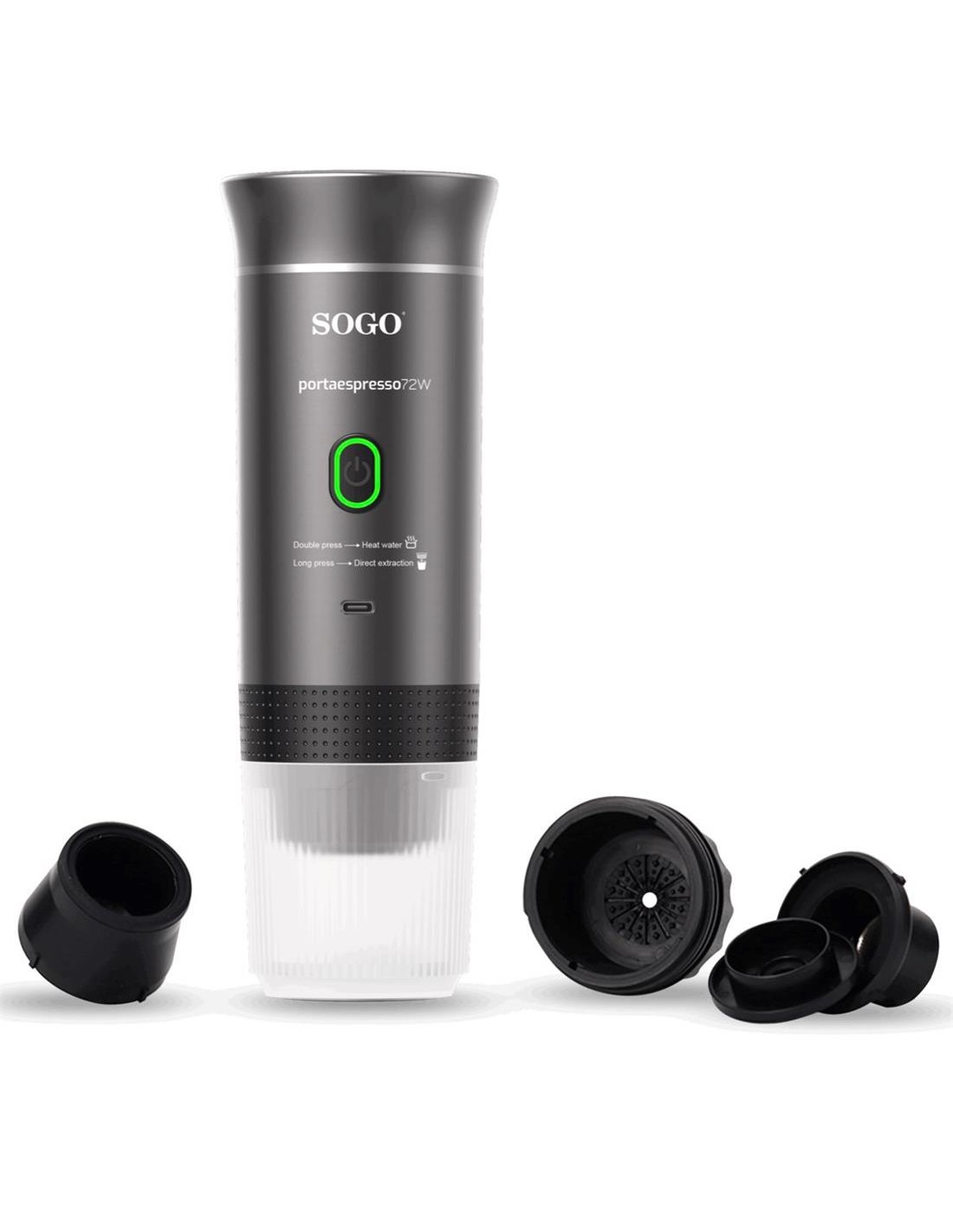 Sogo Cafetera PortÃ¡til Recargable para cÃ¡psulas y cafÃ© molido 20 Bar (CAF-SS-5622)