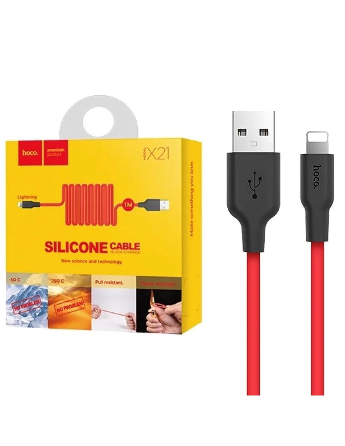 Cable USB a Lightning 1 metro Hoco X21 Ultra Resistente Rojo