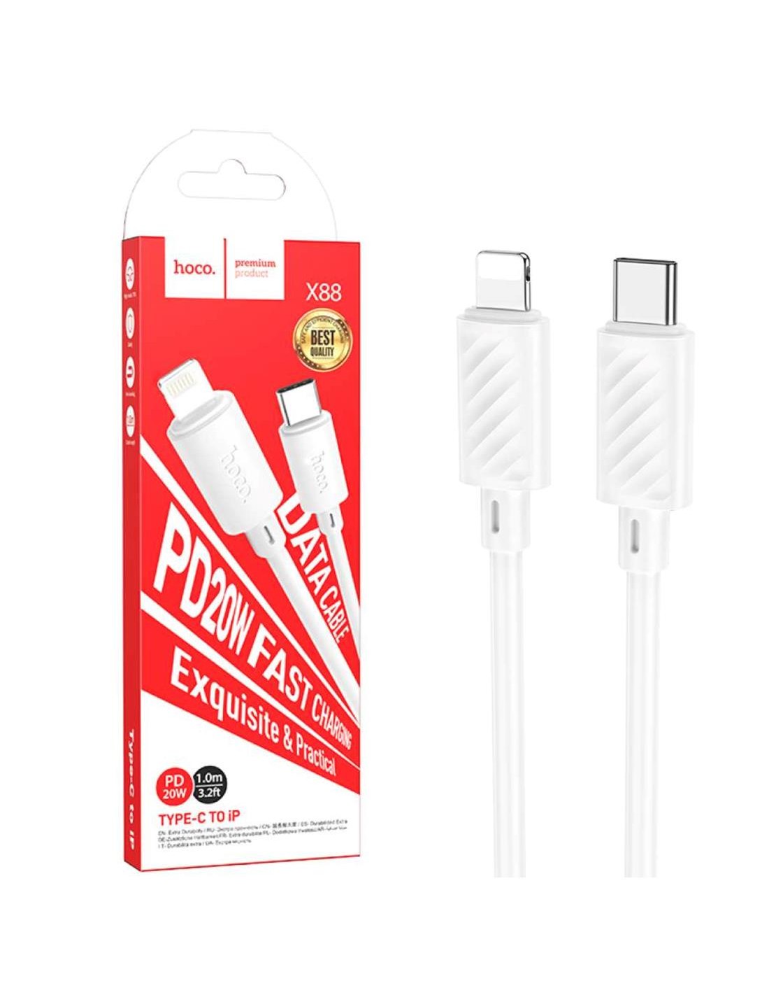 Cable USB-C a LIGHTNING 20W 1 metro 3 amp Hoco X88 Blanco
