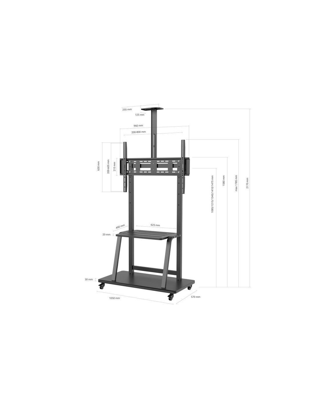 SOPORTE TV MONITOR AISENS SUELO CON RUEDAS 37-100 150KG BLACK