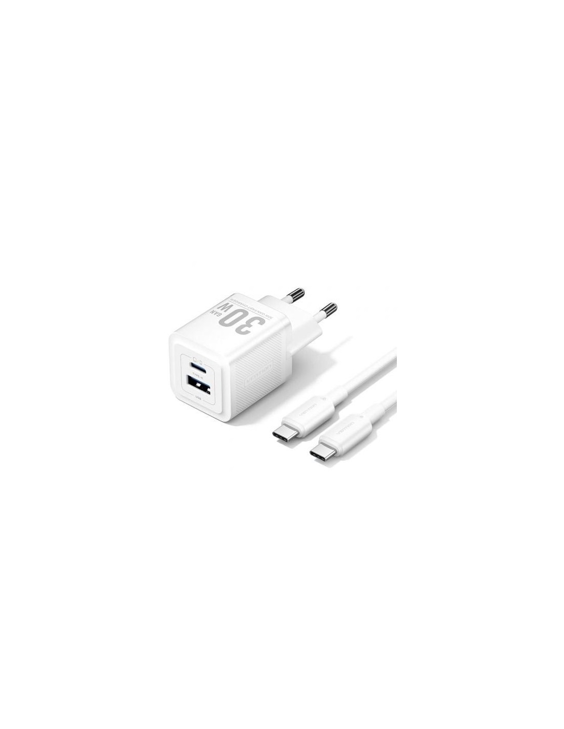 CARGADOR DE PARED VENTION GAN USB-C 30W WHITE + CABLE USB-C 1M WHITE
