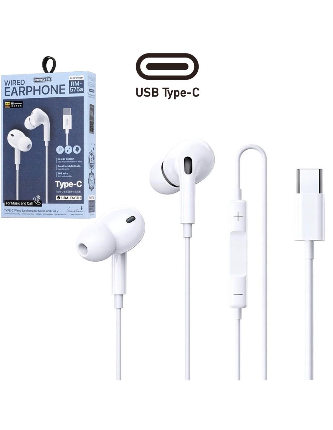Remax RM-575a Auricular USB-C Digital Blanco