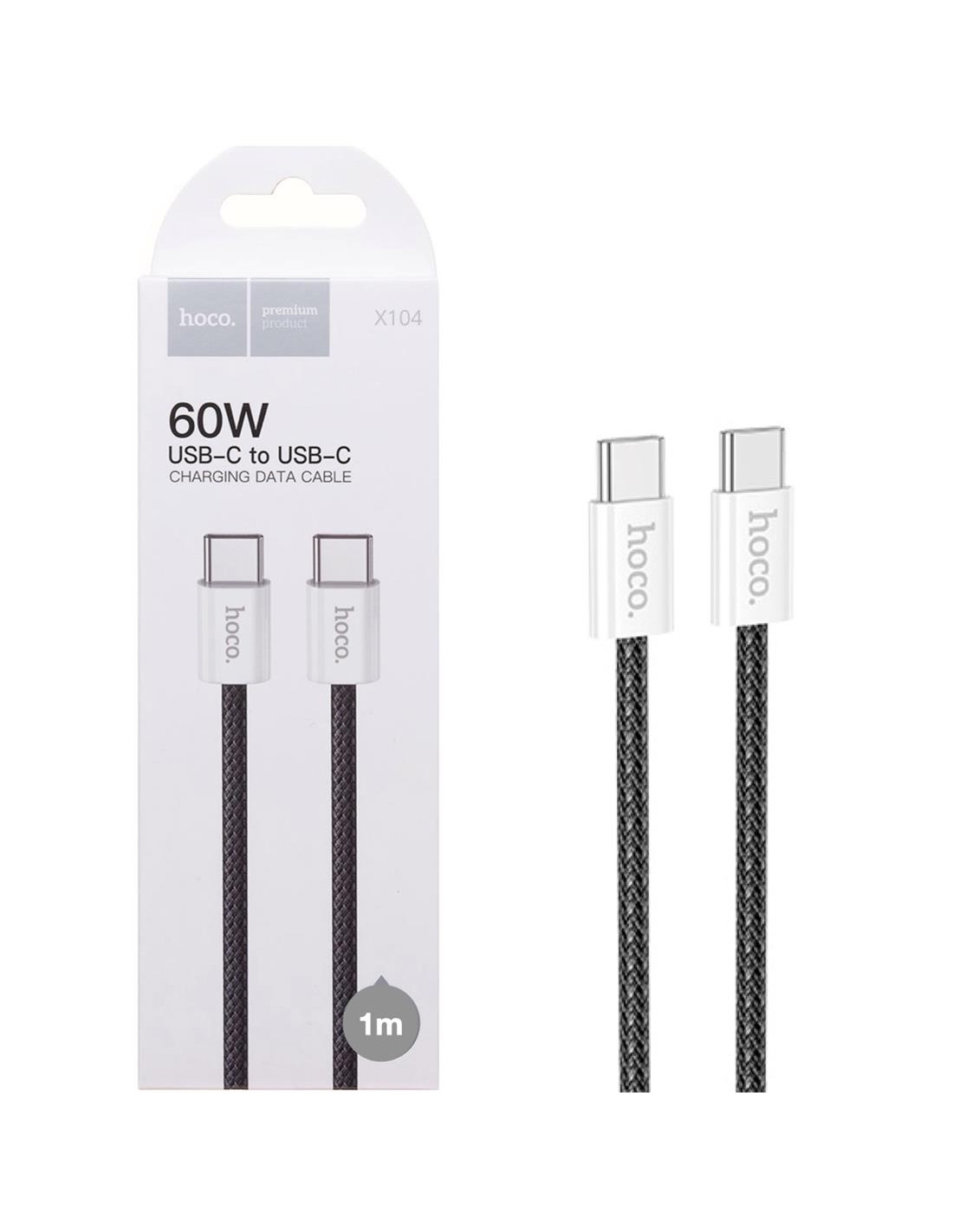 Cable USB-C a USB-C 1 metro 60W Hoco X104 Black (para iPhone 15)