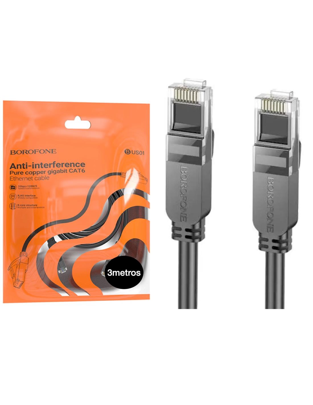 Borofone BUS01 Cable Ethernet Gigabit Cat. 6 3 metros Negro