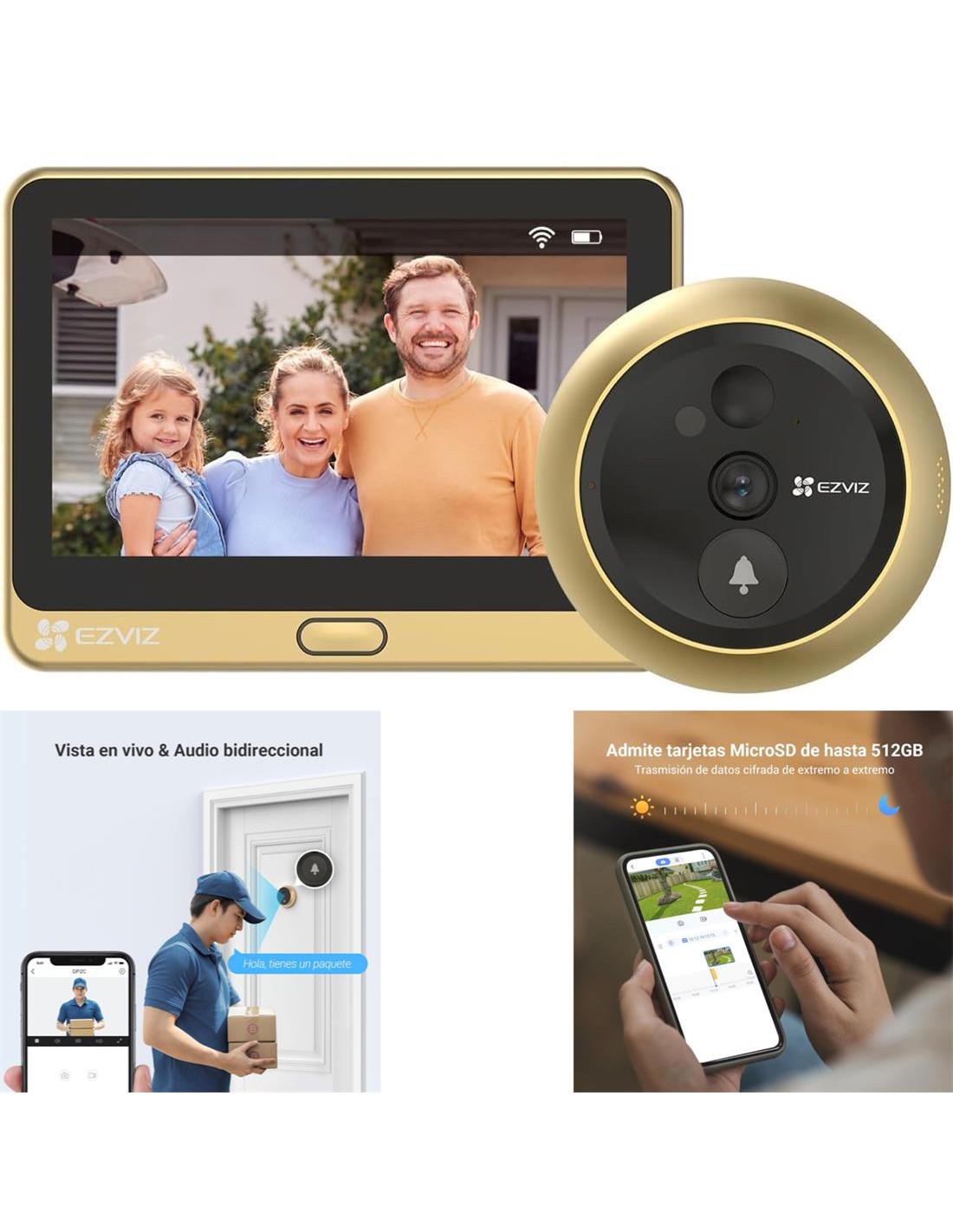 Ezviz DP2C Mirilla Inteligente Pantalla 4,3" Wifi y Detector de Presencia Dorada
