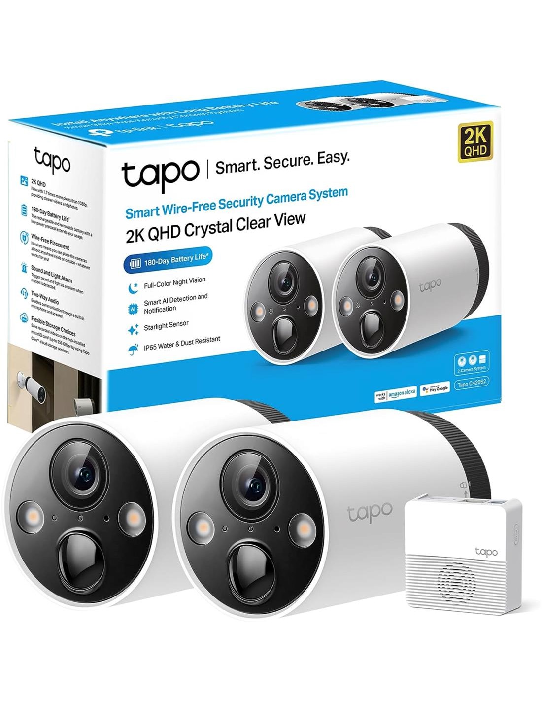 Tp-Link Pack 2 CÃ¡maras 2k Exteriores y Recargables con Alarma (TAPO C420S2)