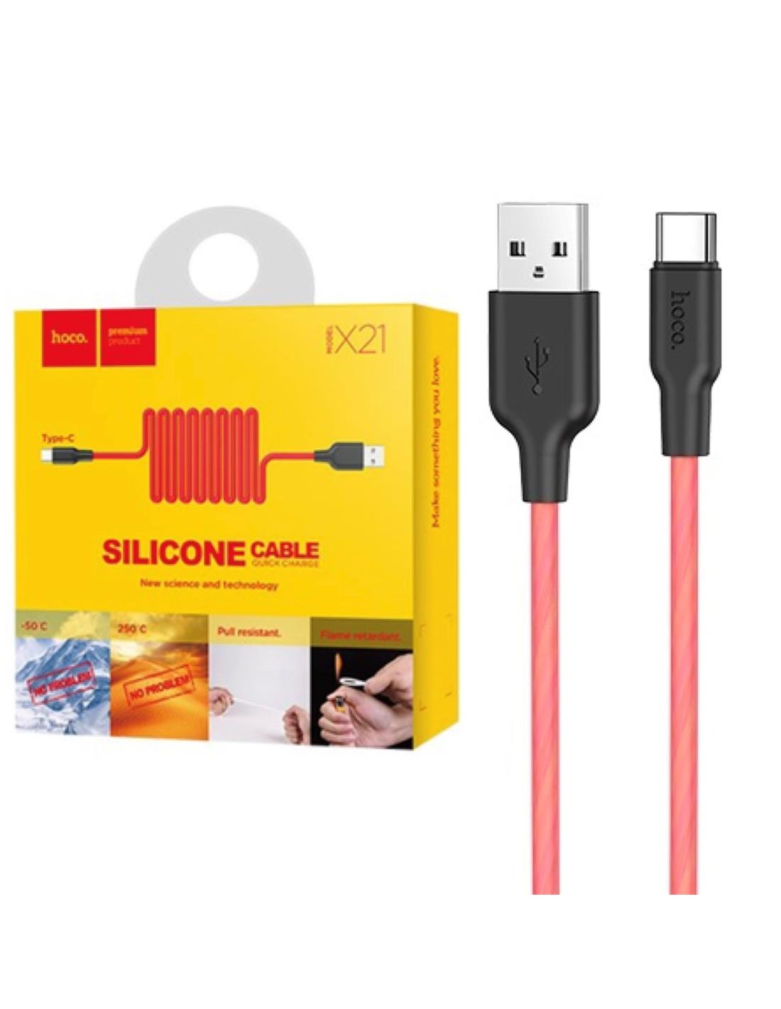 Cable USB a USB-C 1 metro Hoco X21 Ultra Resistente Rojo