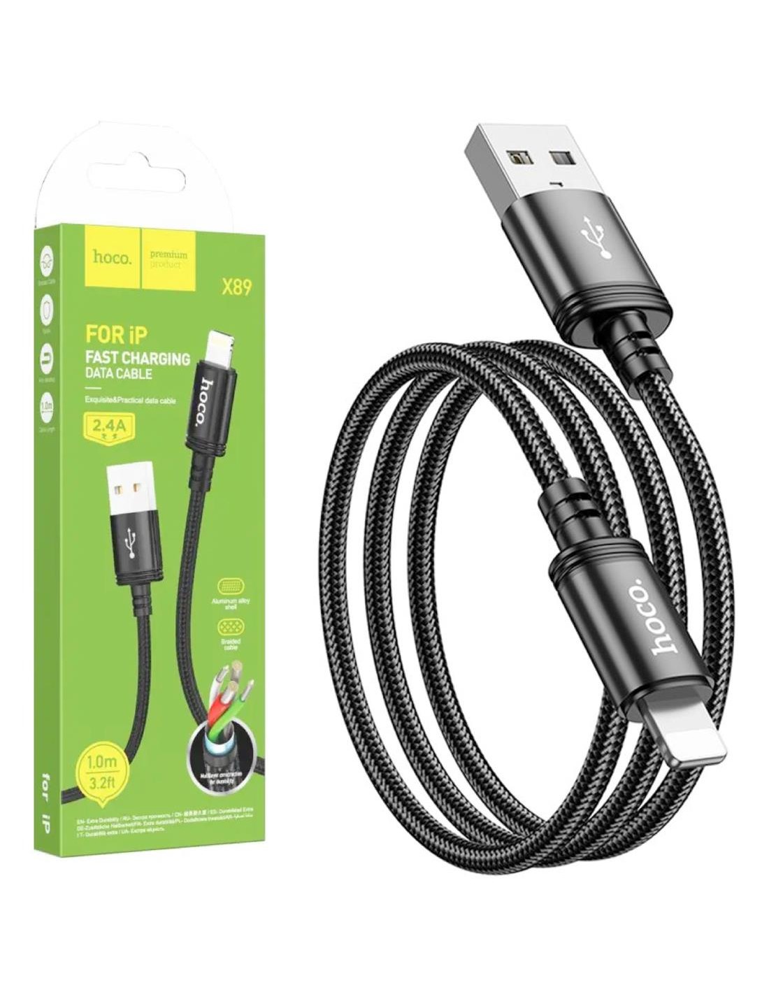 Cable Usb-A a Lightning 2.4A 1 metro Hoco X89 Negro