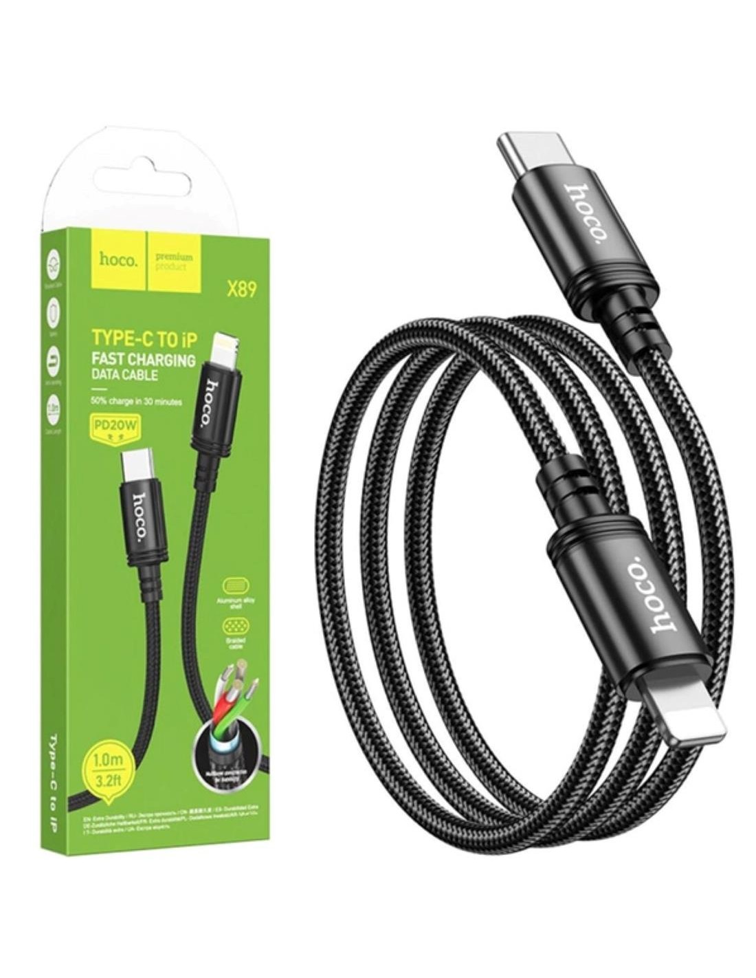 Cable USB-C a Lightning 1 metro 20W Hoco X89 Reforzado Negro