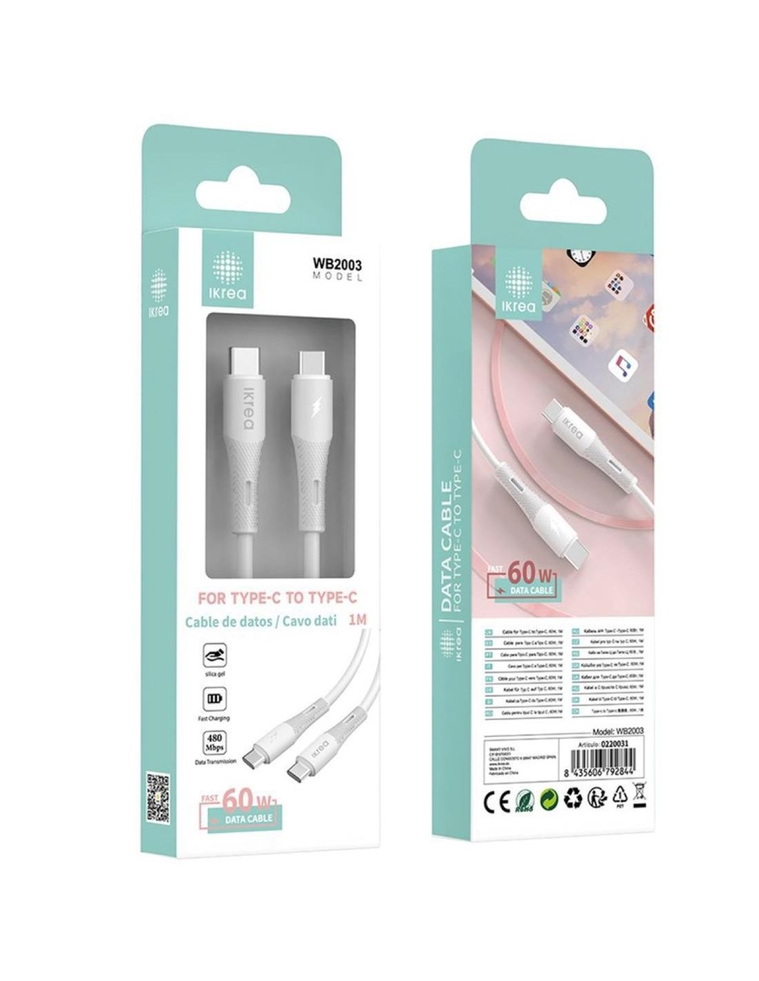 Cable USB-C a USB-C Carga RÃ¡pida 60W 1 Metro Ikrea WB2003