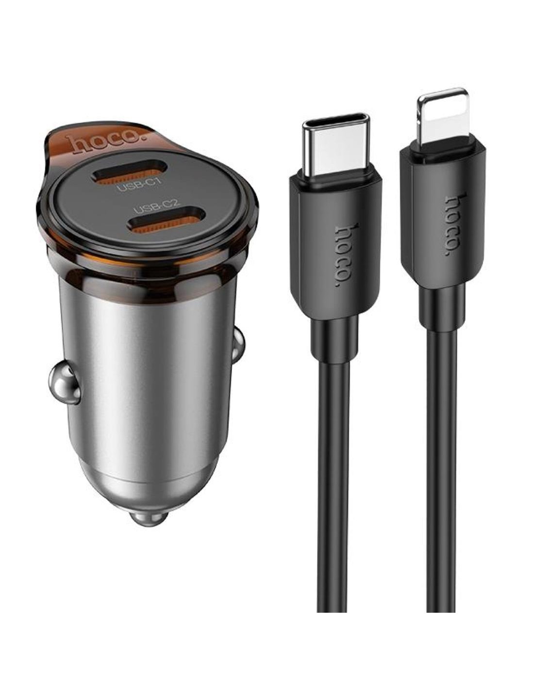 Cargador Coche USB-C 45W Hoco NZ16B con Salida Doble + Cable Lightning