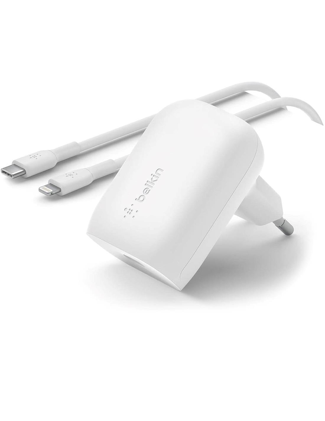 Cargador USB-C 30W Belkin +Cable Lightning 1 Metro Blanco (WCA005VF1MWH-B5)