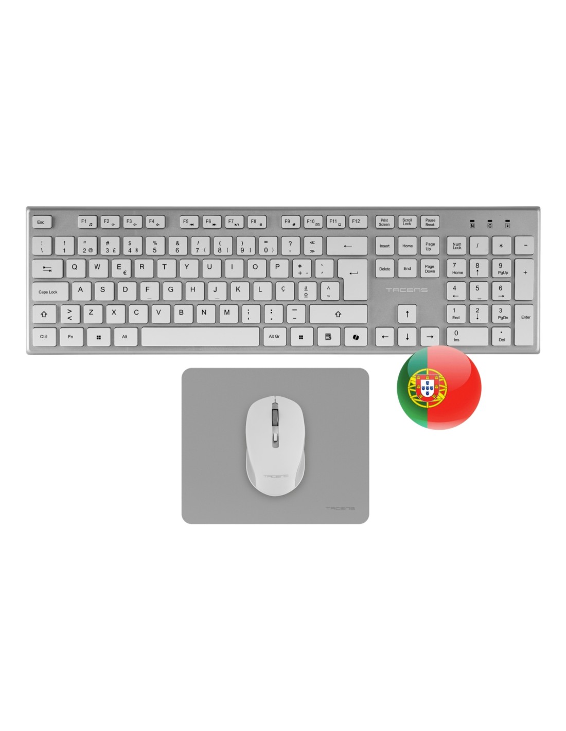 Tacens 6ZENITHWPT teclado RatÃ³n incluido Hogar / Oficina RF inalÃ¡mbrico QWERTY PortuguÃ©s Plata, Blanco