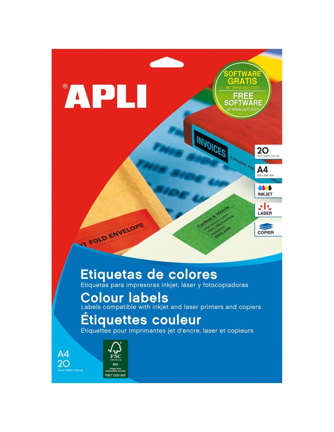 APLI Etiquettes 210x297 jaunes jet/laser/copieur 20 feuilles etiqueta autoadhesiva RectÃ¡ngulo Permanente Amarillo 20 pieza(s)