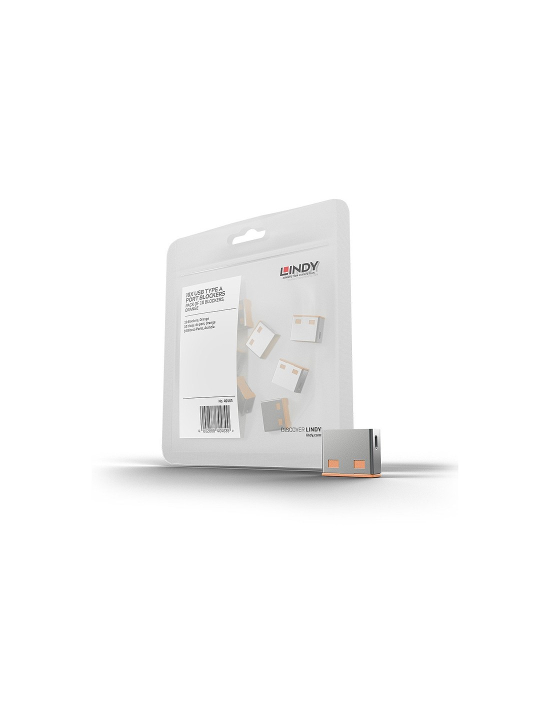 Lindy 40463 bloqueador de puerto USB tipo A Naranja Acrilonitrilo butadieno estireno (ABS) 10 pieza(s)