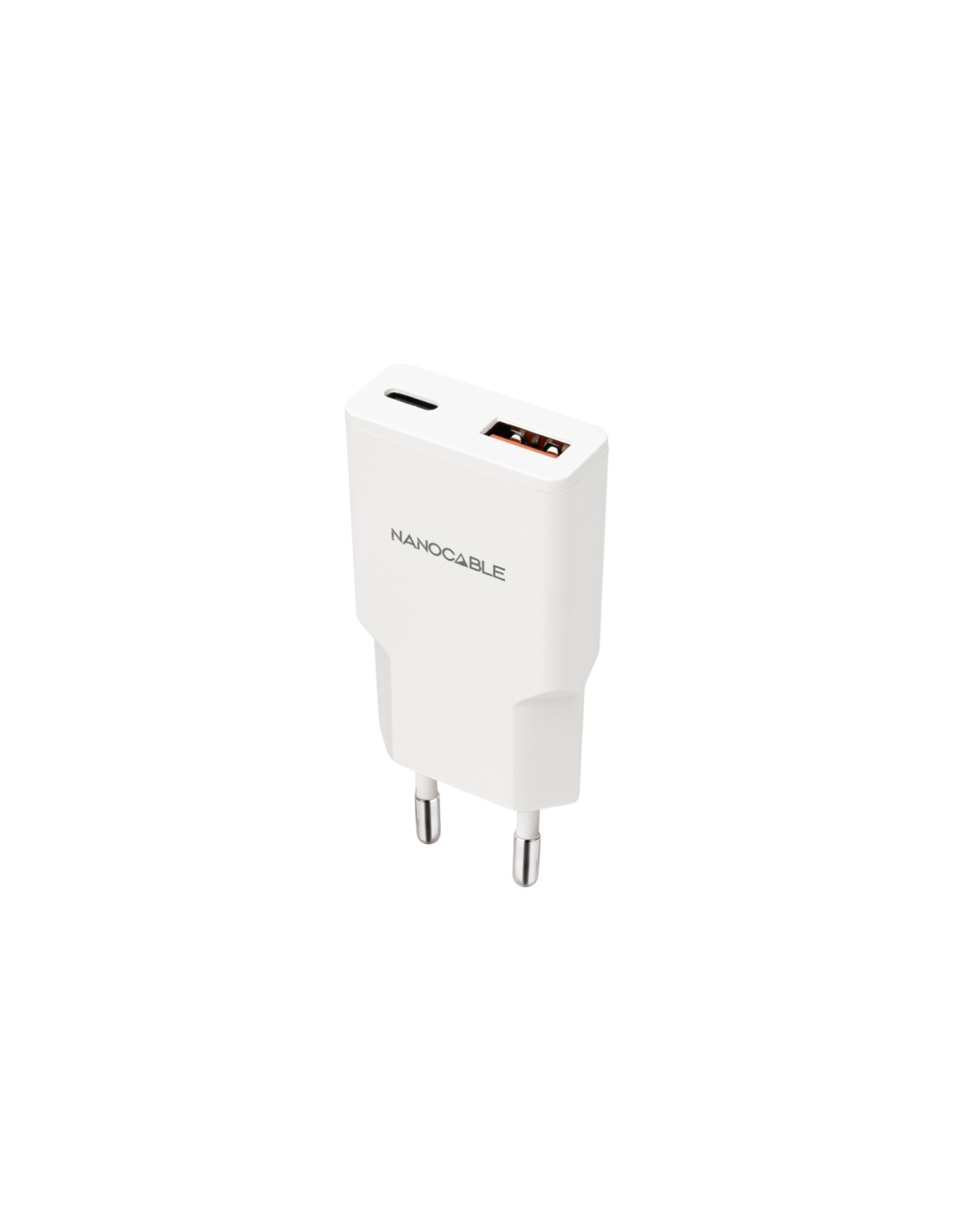 Nanocable Cargador USB-C/PD 20W + USB-A/QC 20W, Blanco