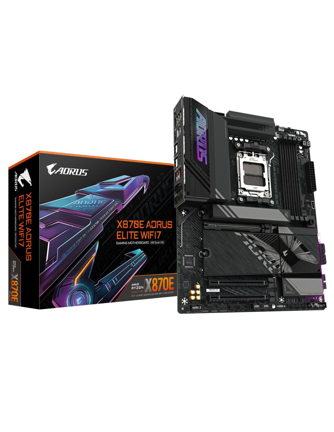 GIGABYTE X870E AORUS ELITE WIFI7 Placa Base - Compatible con CPUs AMD Ryzen 9000, 16+2+2 fases VRM digitales, hasta 8000Hz DDR5 