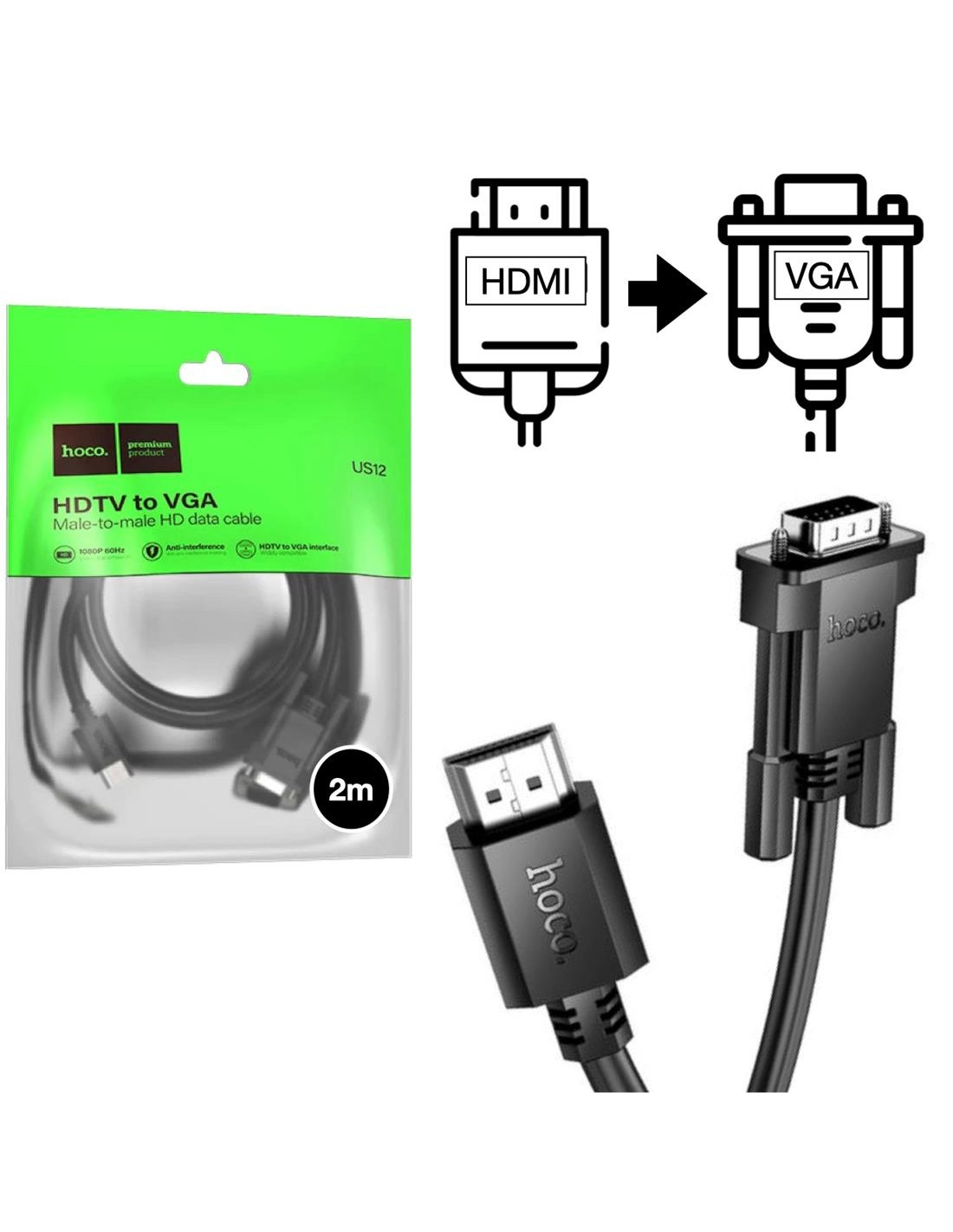 Hoco US12 Cable HDMI a VGA 1080p 60Hz. 2 Metros
