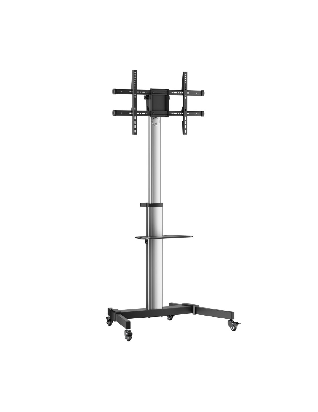 AISENS Floor Stand with Wheel, DVD Tray for Monitor/TV 50Kg from 37-86, Black-Silver