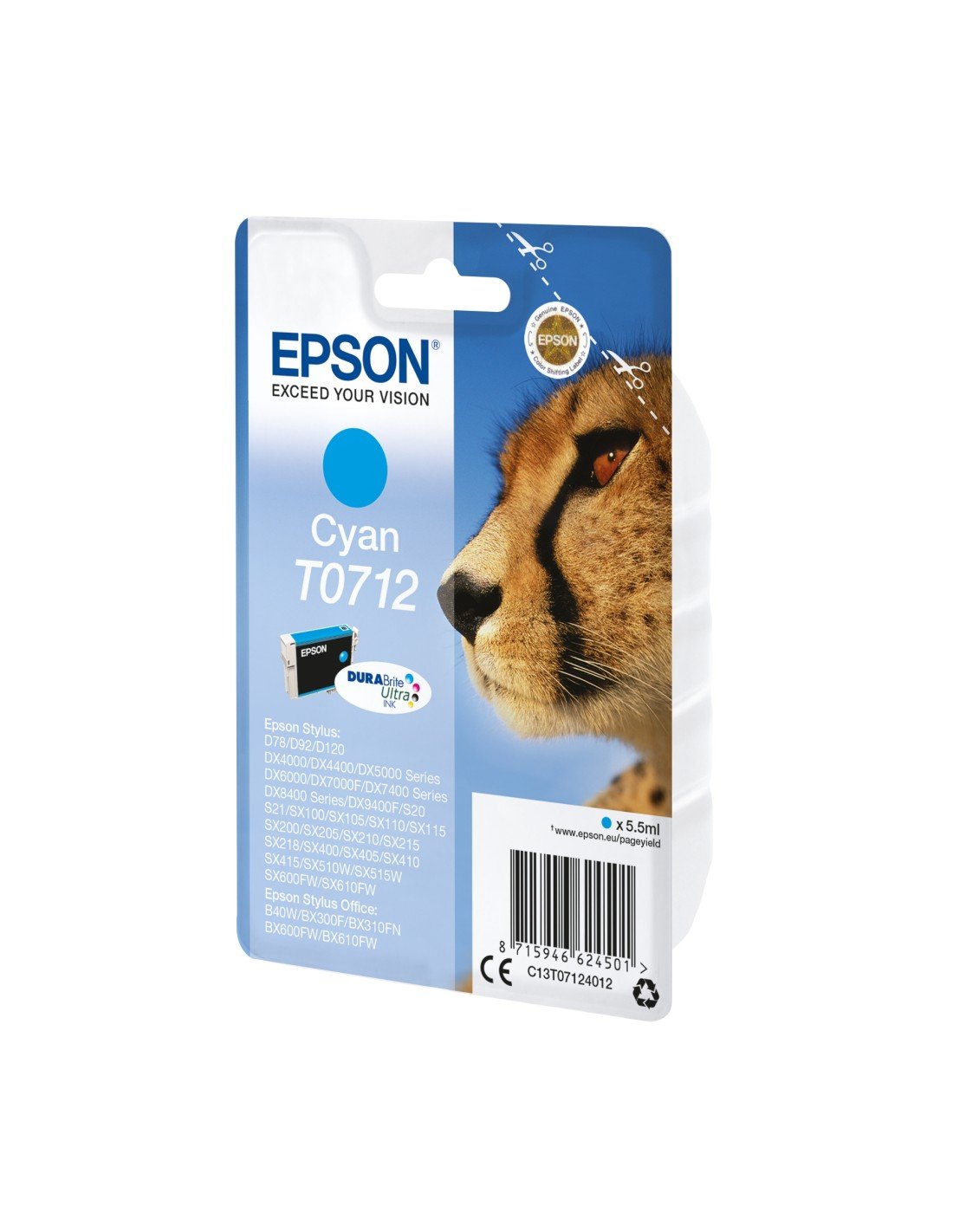 Cartucho Epson Cheetah T0712 etiqueta RF cian C13T07124022