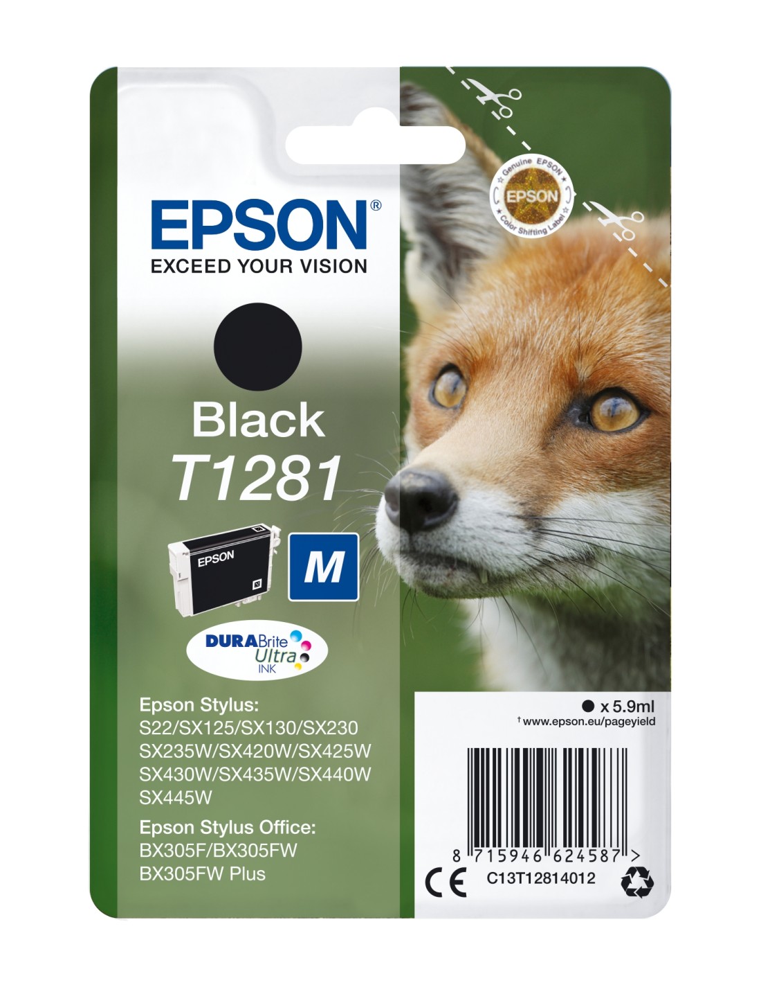 Cartucho Epson Fox T1281 etiqueta RF negro C13T12814022