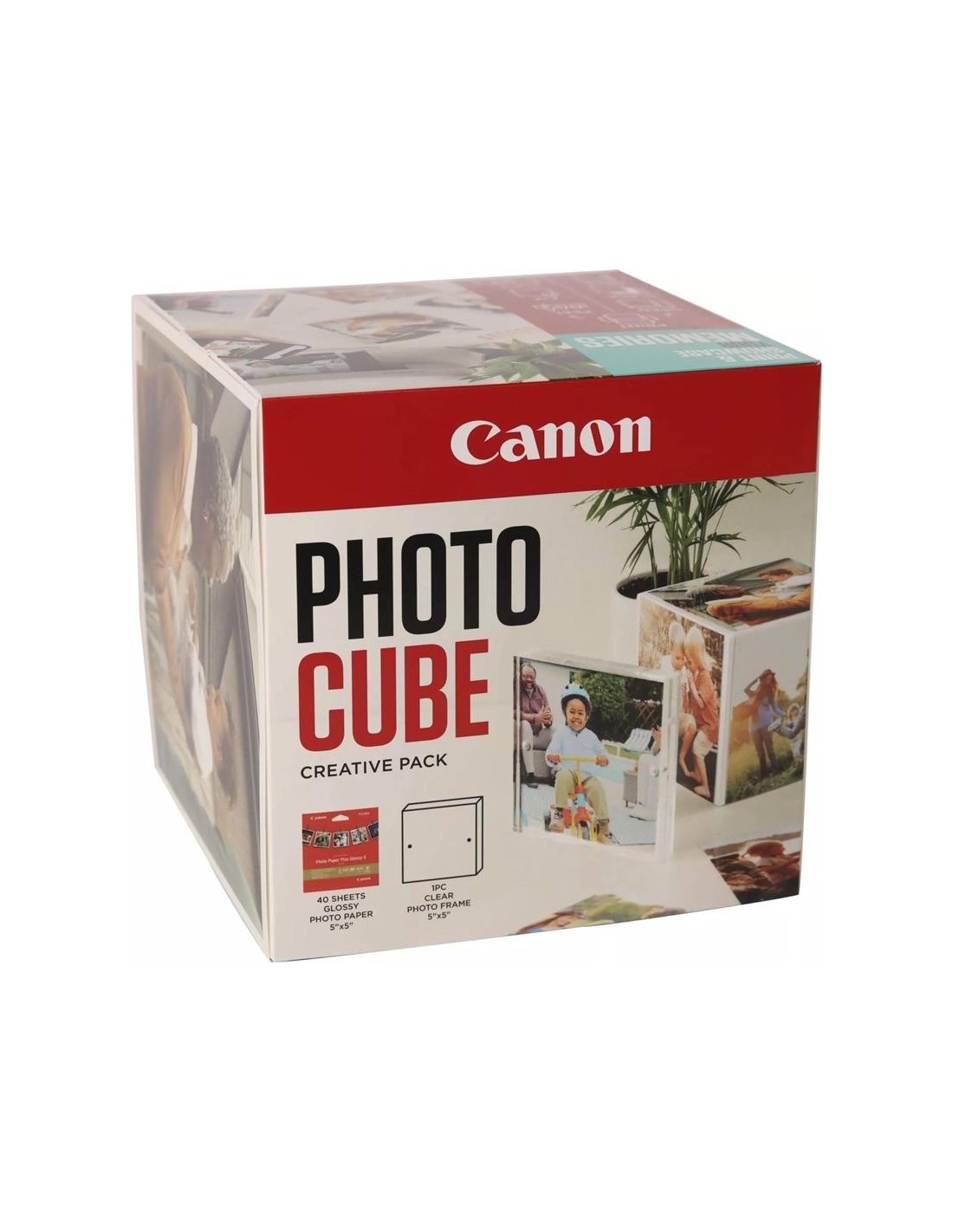 PAPEL FOTOGRAFICO CANON PP-201 5X5 40HOJAS + MARCO FOTOS 13X13CM + CUBE BL