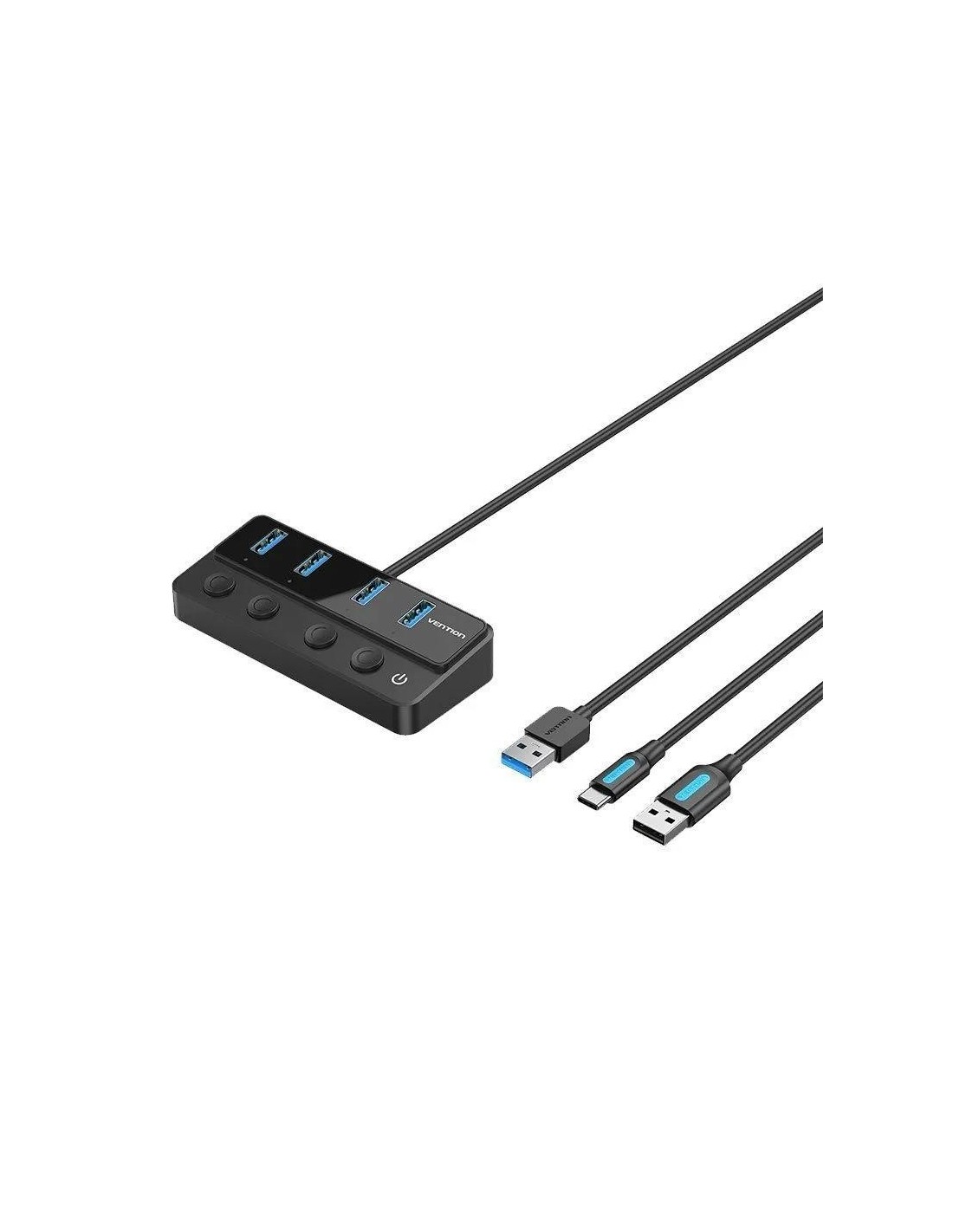 HUB USB VENTION 4 PUERTOS USB 3.0 BLACK + CABLE USB/M - USB-C/M