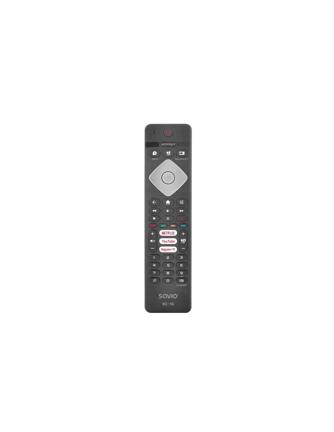 Savio RC-16 mando a distancia IR inalámbrico TV, Sintonizador de TV, Receptor de televisión Botones