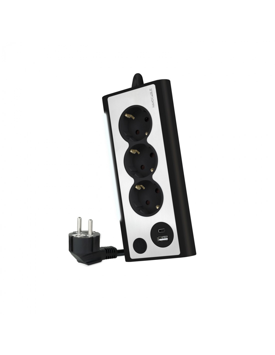 Nanocable Regleta de Sobremesa con 3 Tomas de Tierra y 2 USBÃ‚Â´s con Luz, Negro