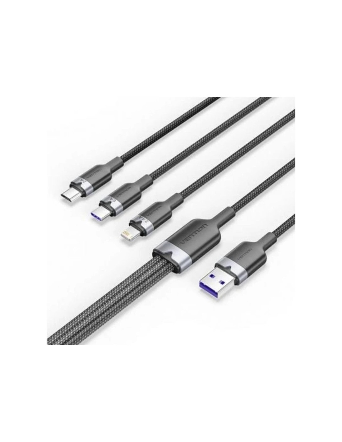 CABLE 3 EN 1 VENTION USB-A 2.0 - USB-C/LIGHTNING/MICRO-B 1.5M ALUMINIO BLACK