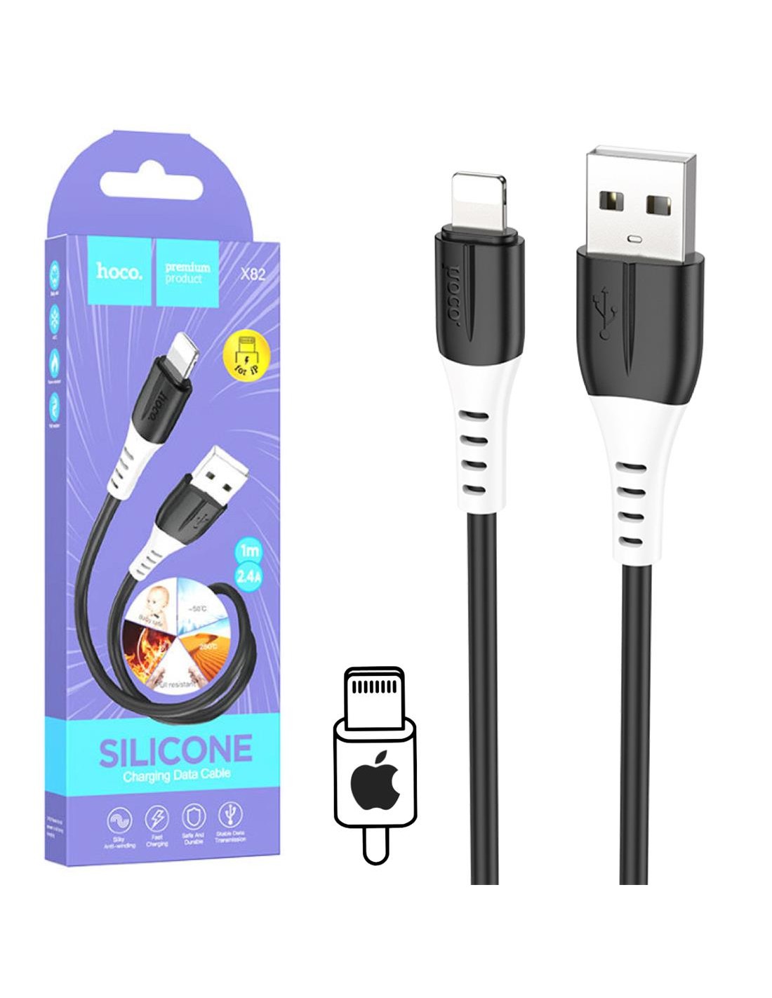 Cable USB tipo-C a Lightning 1 metro 3Amp Hoco X82 Silicona Black
