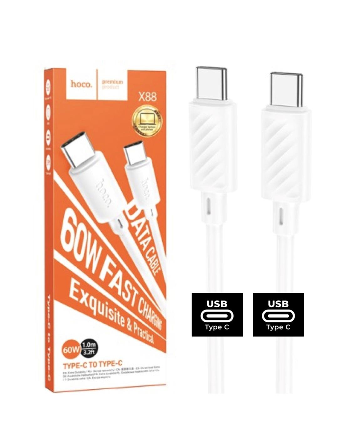 Cable USB-C a USB-C 1 m 60W Hoco X88 Gratified Blanco