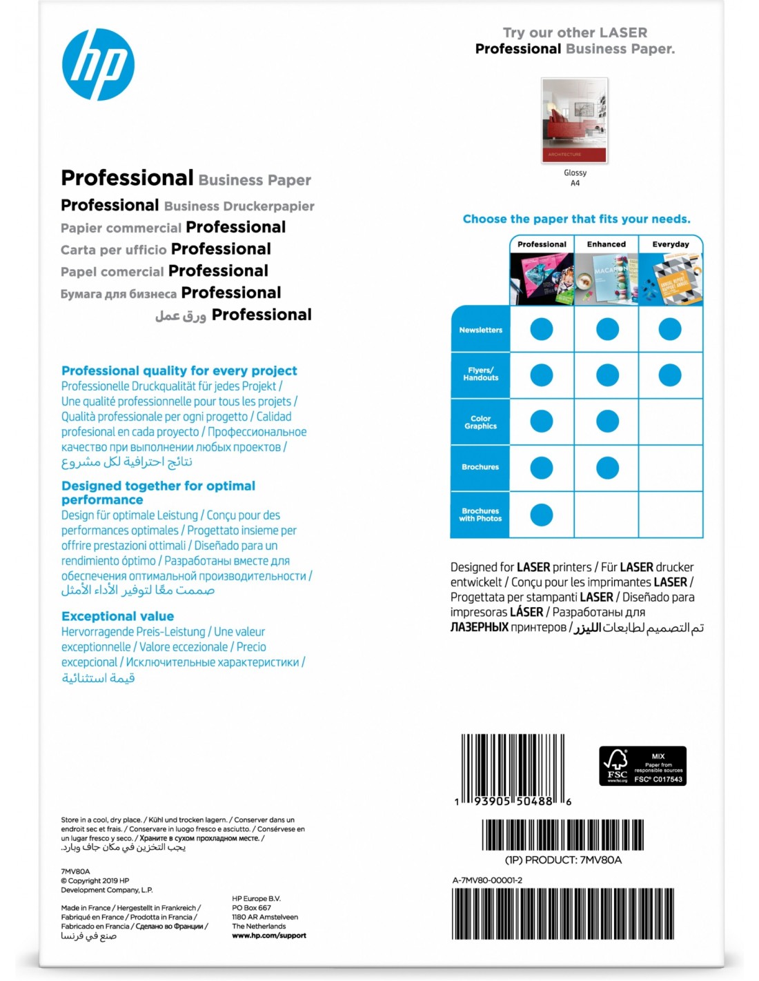 HP Professional Laser Matte FSC Papel para impresora laser A4 Mate 150 hojas blanco
