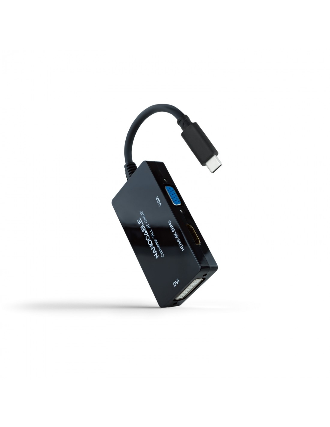 Nanocable 10.16.4301-ALL adaptador de cable de vÃÂ­deo 0,2 m USB Tipo C DVI-D + VGA (D-Sub) + HDMI Negro