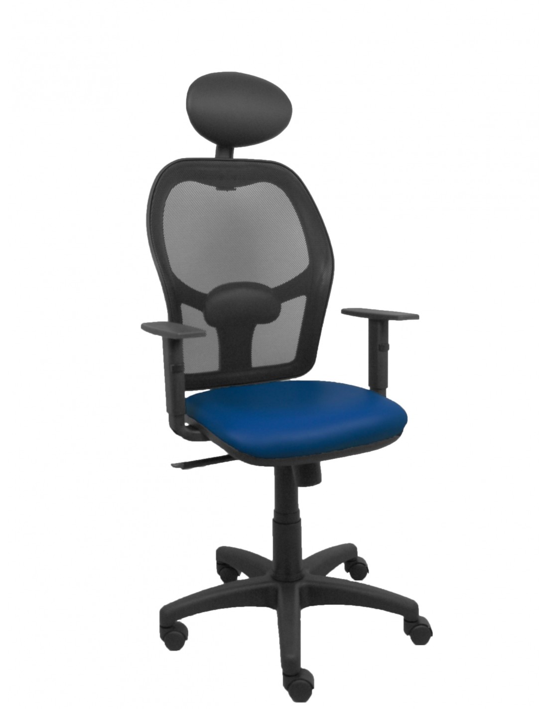 Piqueras y Crespo Silla AlocÃ©n malla negra asiento similpiel azul marino brazos regulables cabecero fijo