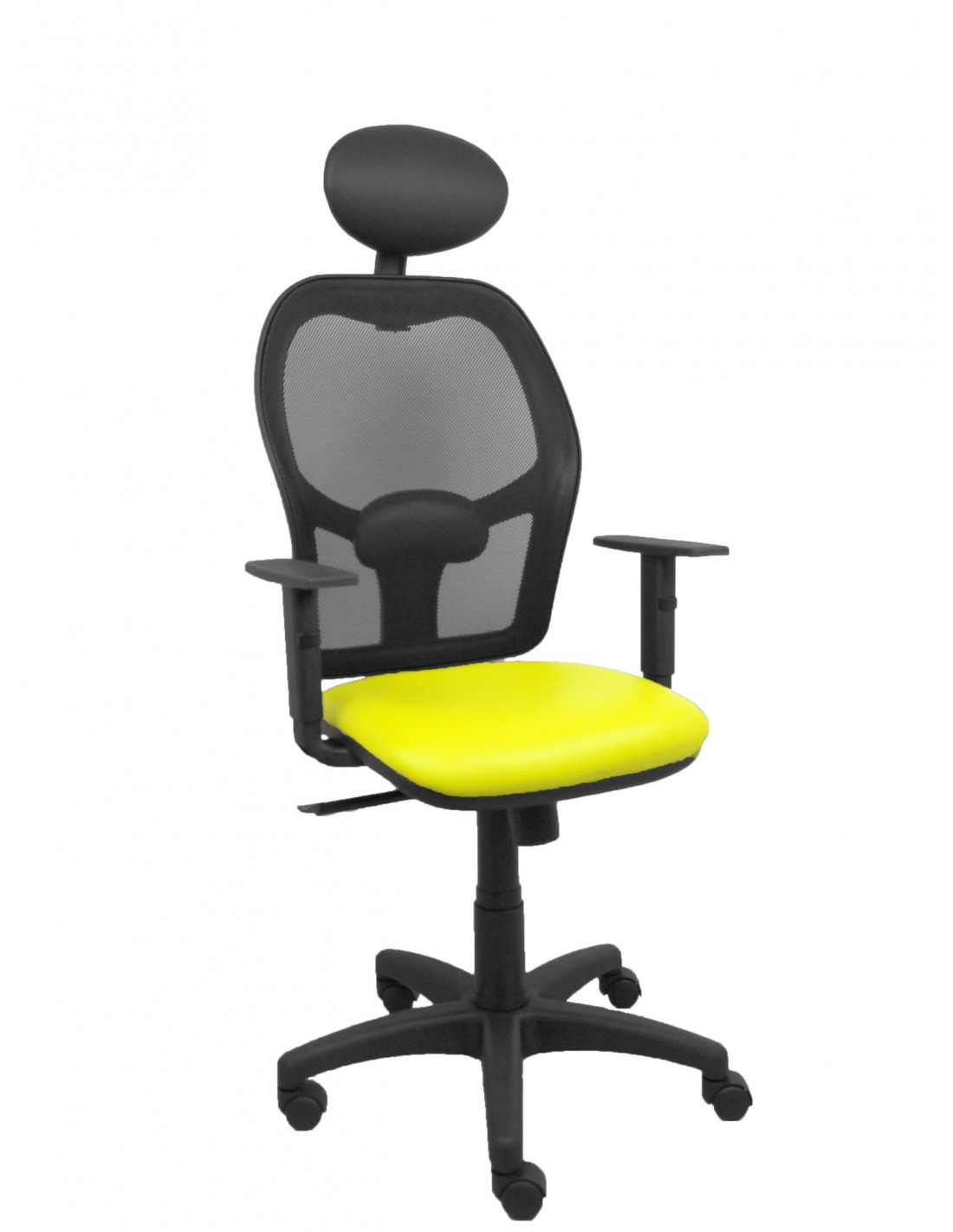 Piqueras y Crespo Silla AlocÃ©n malla negra asiento similpiel amarillo brazos regulables cabecero fijo