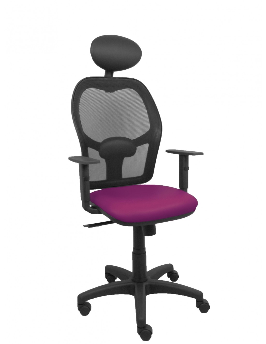 Piqueras y Crespo Silla AlocÃ©n malla negra asiento similpiel morado brazos regulables cabecero fijo