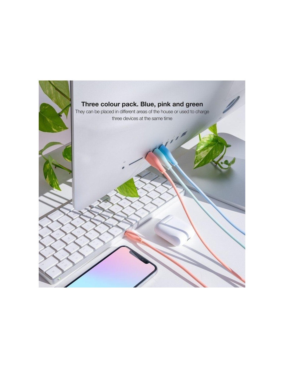 CABLE LIGHTNING A USB 2.0 NANOCABLE A/M 1M 3UD BLUE PINK GREEN