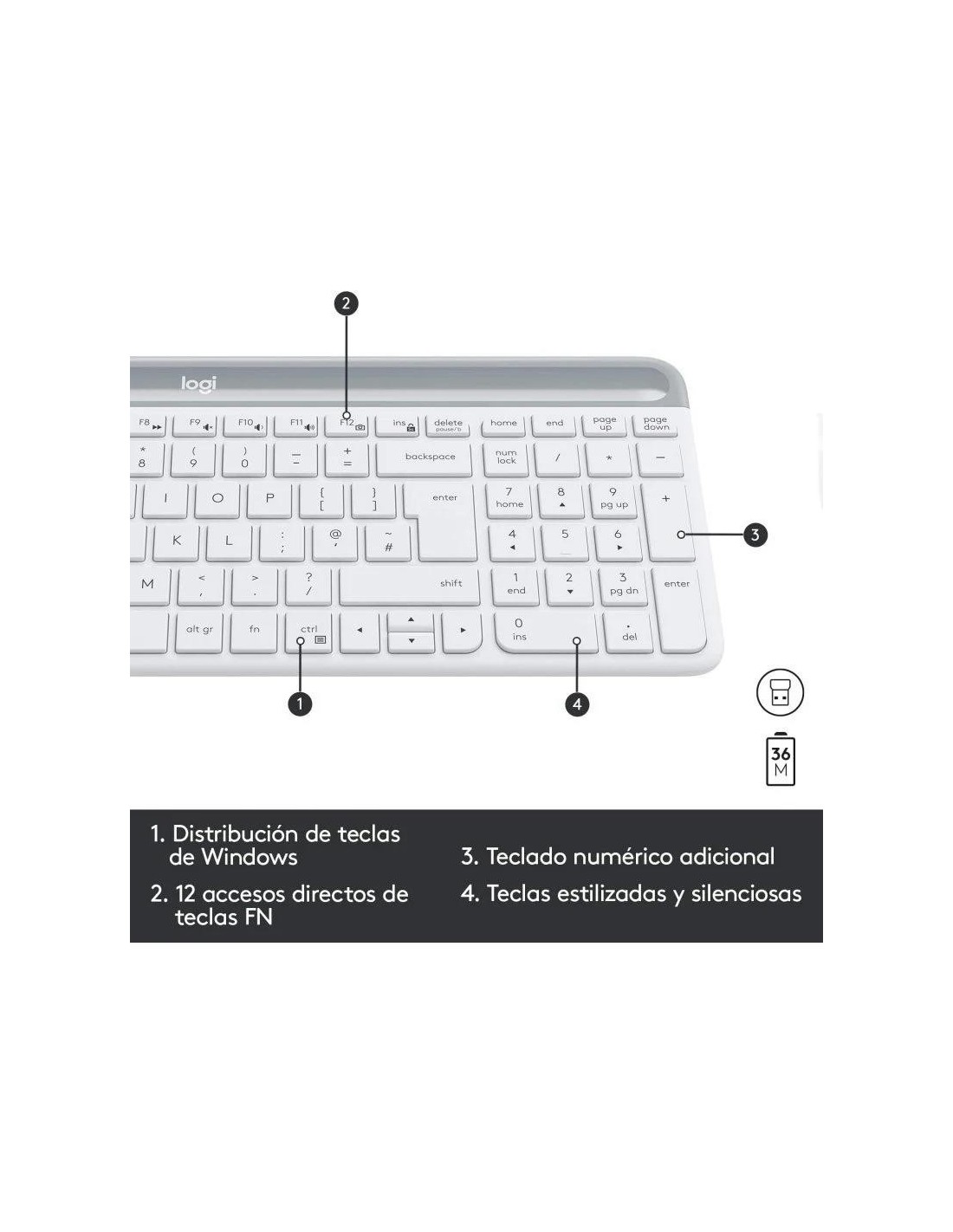 TECLADO + RATON LOGITECH MK470 SLIM WIRELESS SILENT WHITE