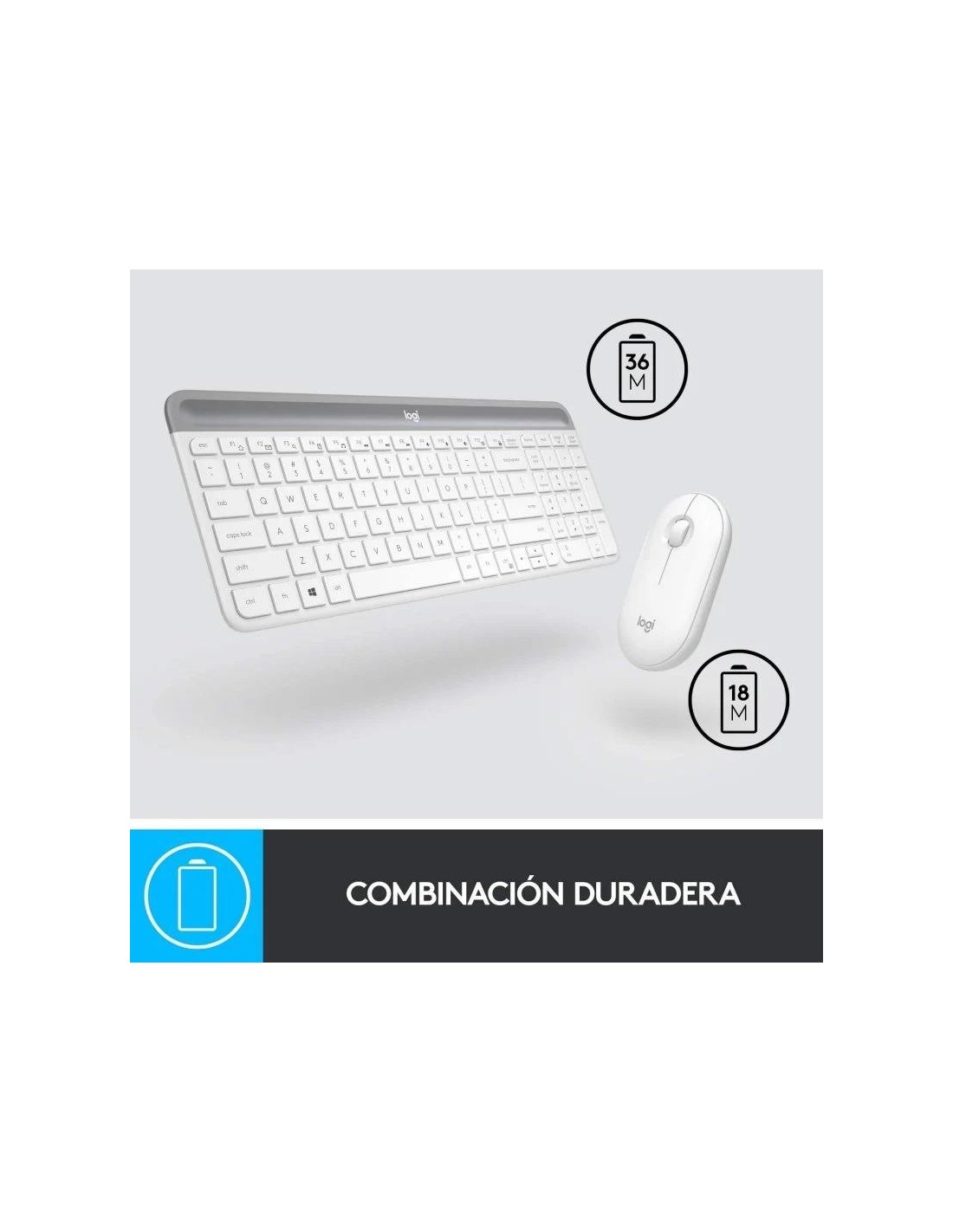 TECLADO + RATON LOGITECH MK470 SLIM WIRELESS SILENT WHITE