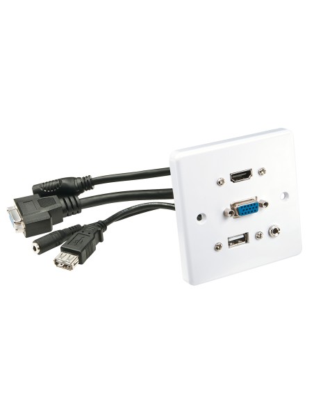 Lindy 60220 toma de corriente HDMI + VGA + USB A + 3.5mm Blanco