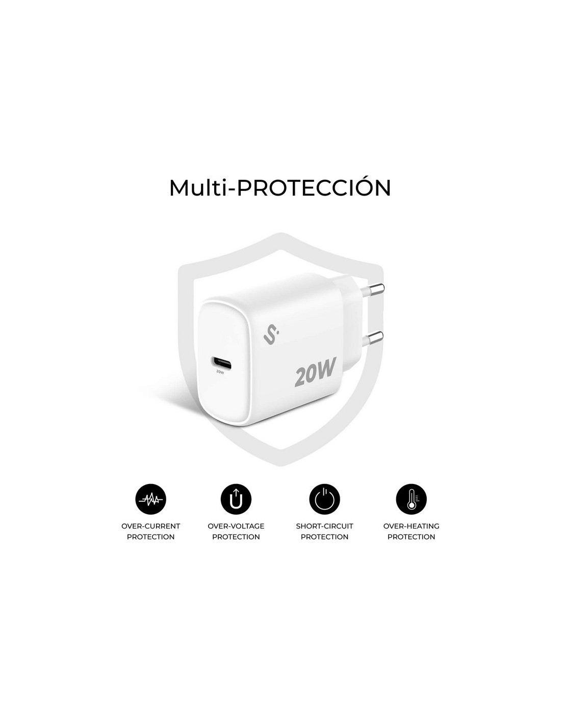CARGADOR DE PARED SUBBLIM GAN USB-C 20W WHITE