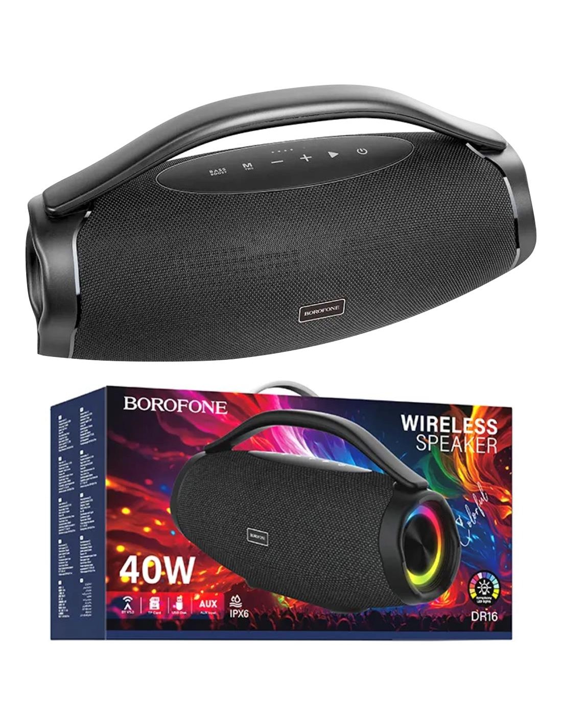 Borofone DR16 Boombox Altavoz Bluetooth PortÃ¡til con luces LED
