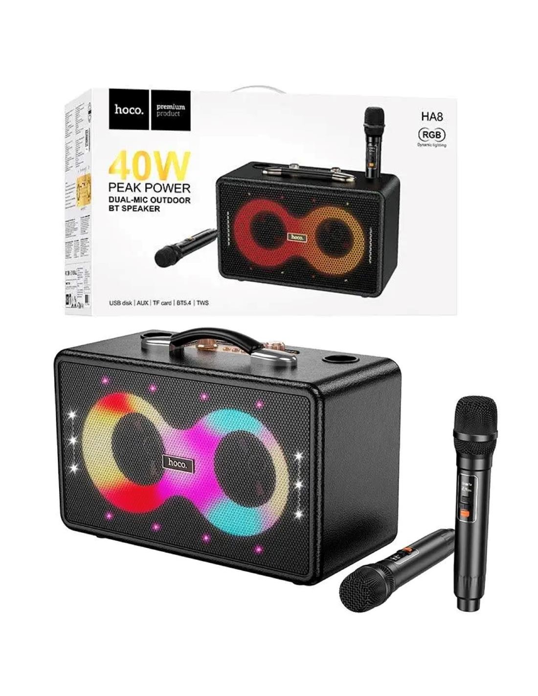 Hoco HA8 Altavoz Karaoke Bluetooth 40W con 2 MicrÃ³fonos